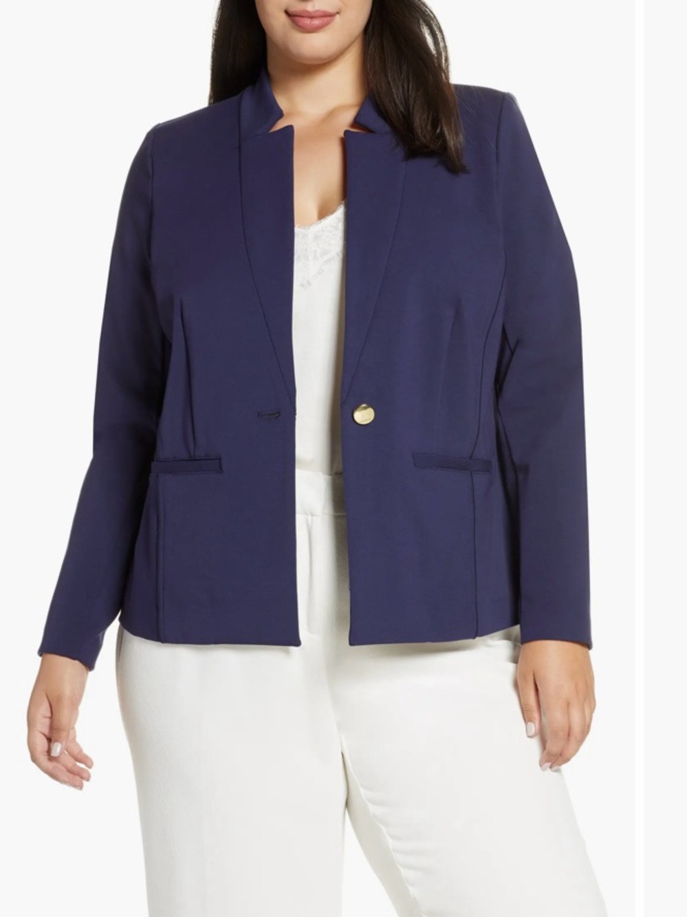 ELOQUII The Ultimate Stretch One Button Blazer Jacket in Maratime Blue Size 24